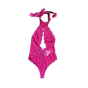 Victoria's Secret Lingerie Raspberry Laced Halter Plunge One Piece Teddy NWT S